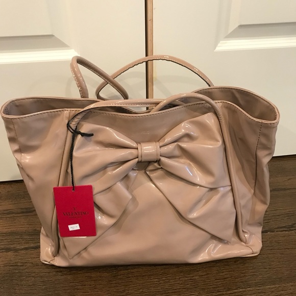 Valentino Garavani Handbags - Valentino Nude Patent Double Handle Bow Tote